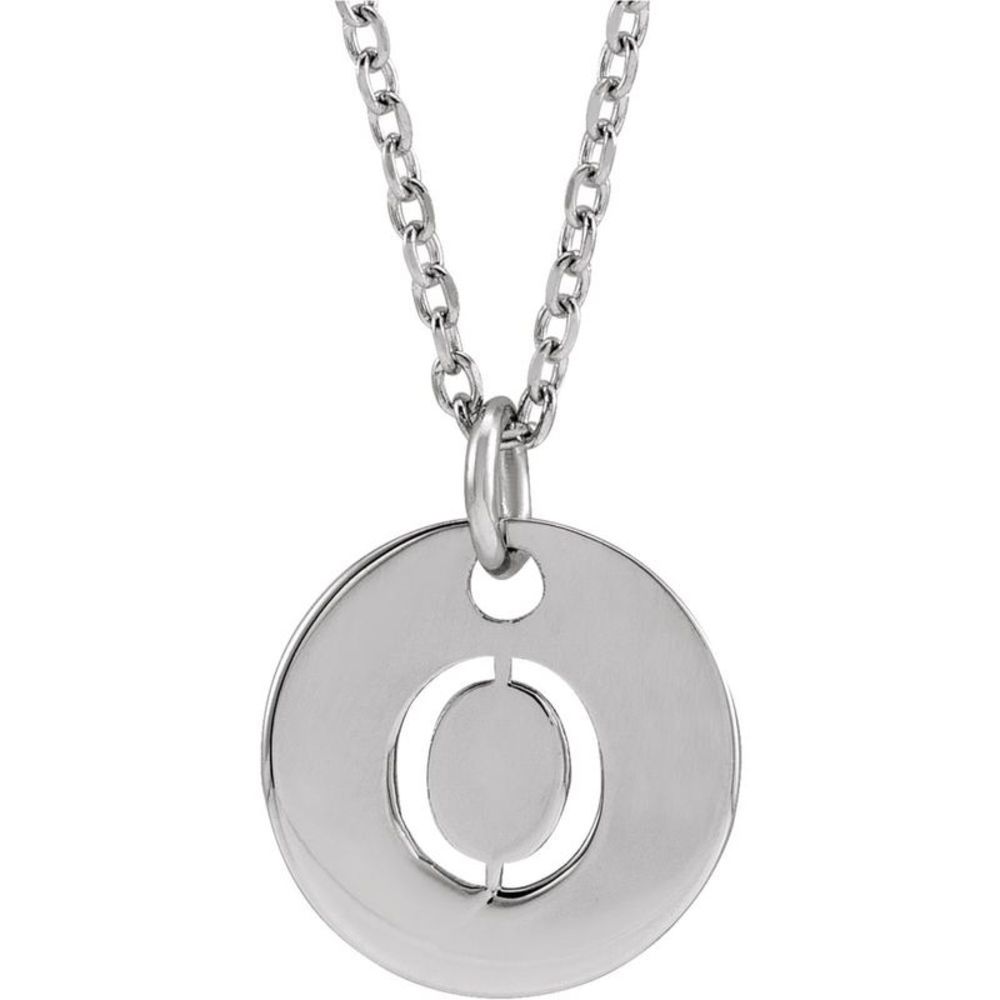 Sterling Silver Initial O, Small 10mm Pierced Disc Necklace, 16-18 In.